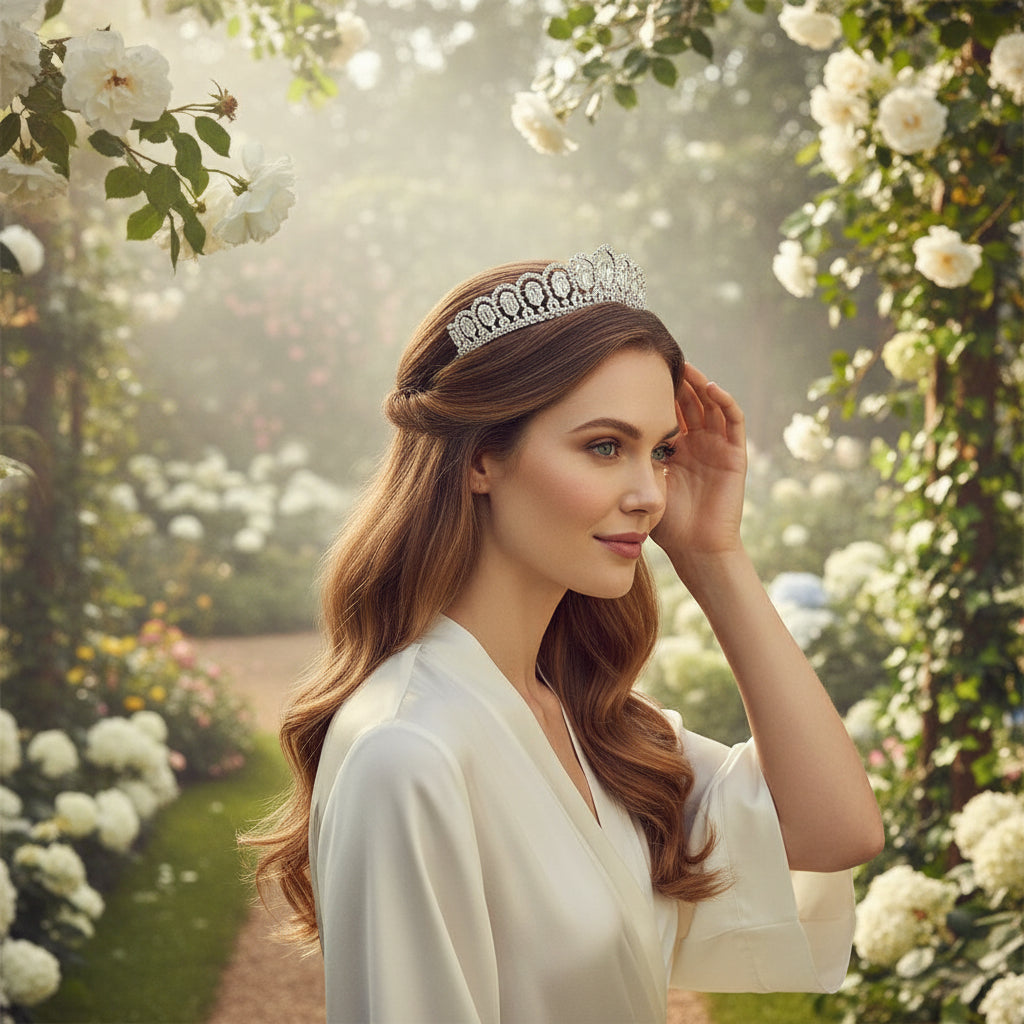 ATHENA COLLECTION - CRYSTAL SPARKLE TIARA - SILVER - AHB20