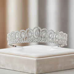 ATHENA COLLECTION - CRYSTAL SPARKLE TIARA - SILVER - AHB20