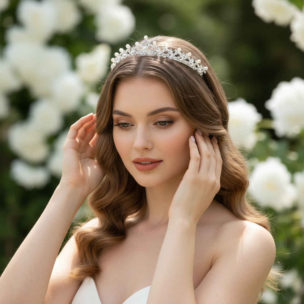 ATHENA COLLECTION - CHIC PEARL TIARA - AHB25 SILVER