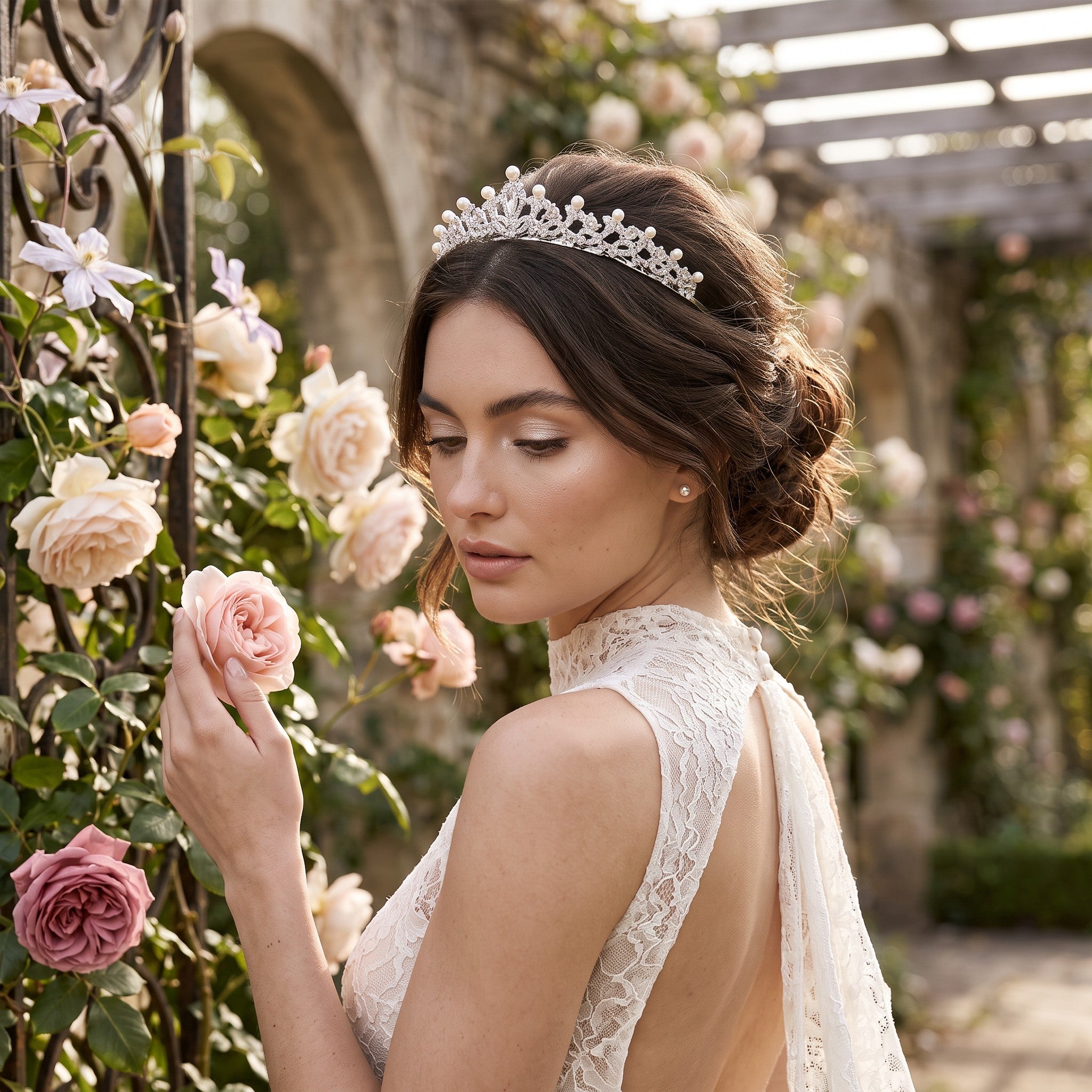 ATHENA COLLECTION - CHIC PEARL TIARA - AHB25 SILVER