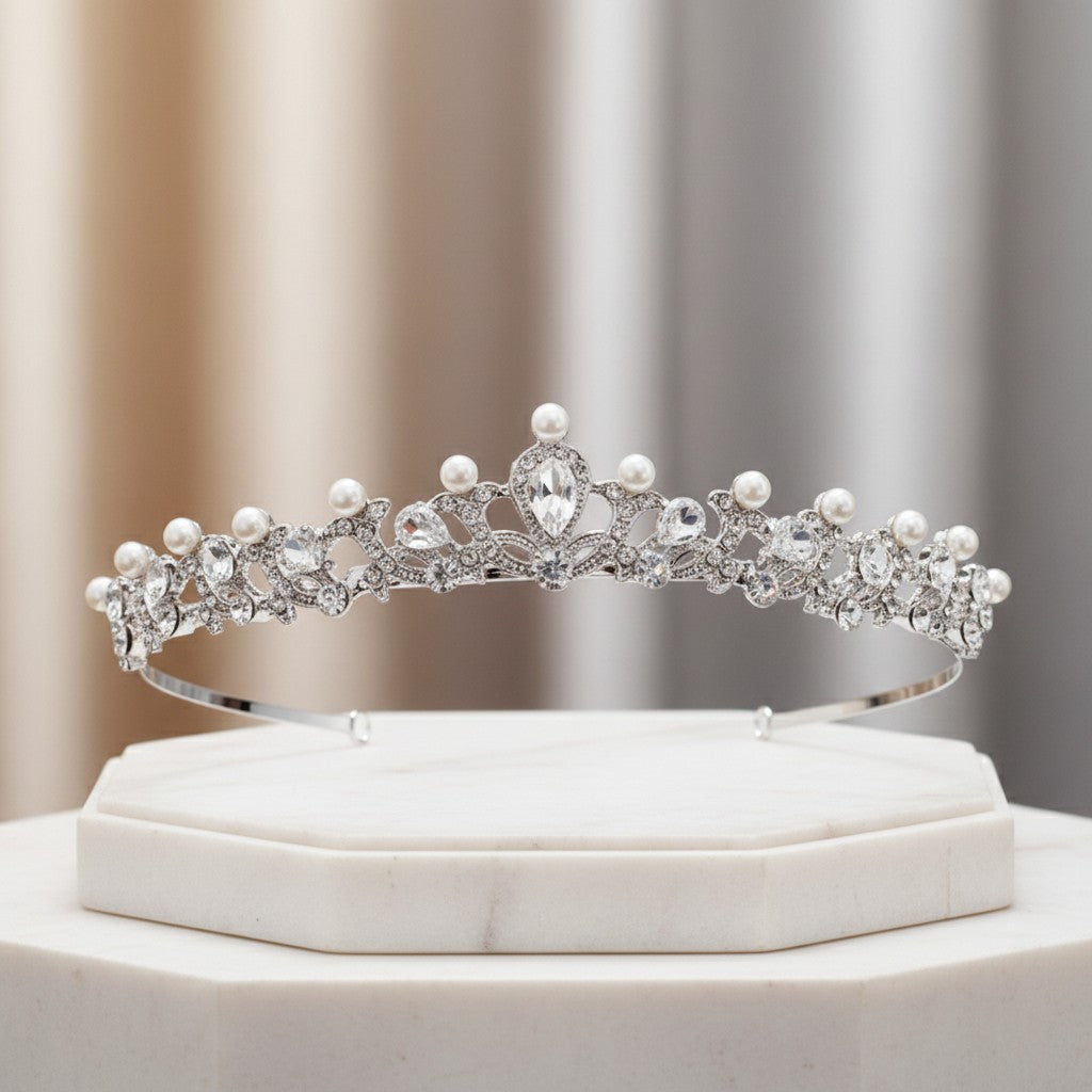 ATHENA COLLECTION - CHIC PEARL TIARA - AHB25 SILVER