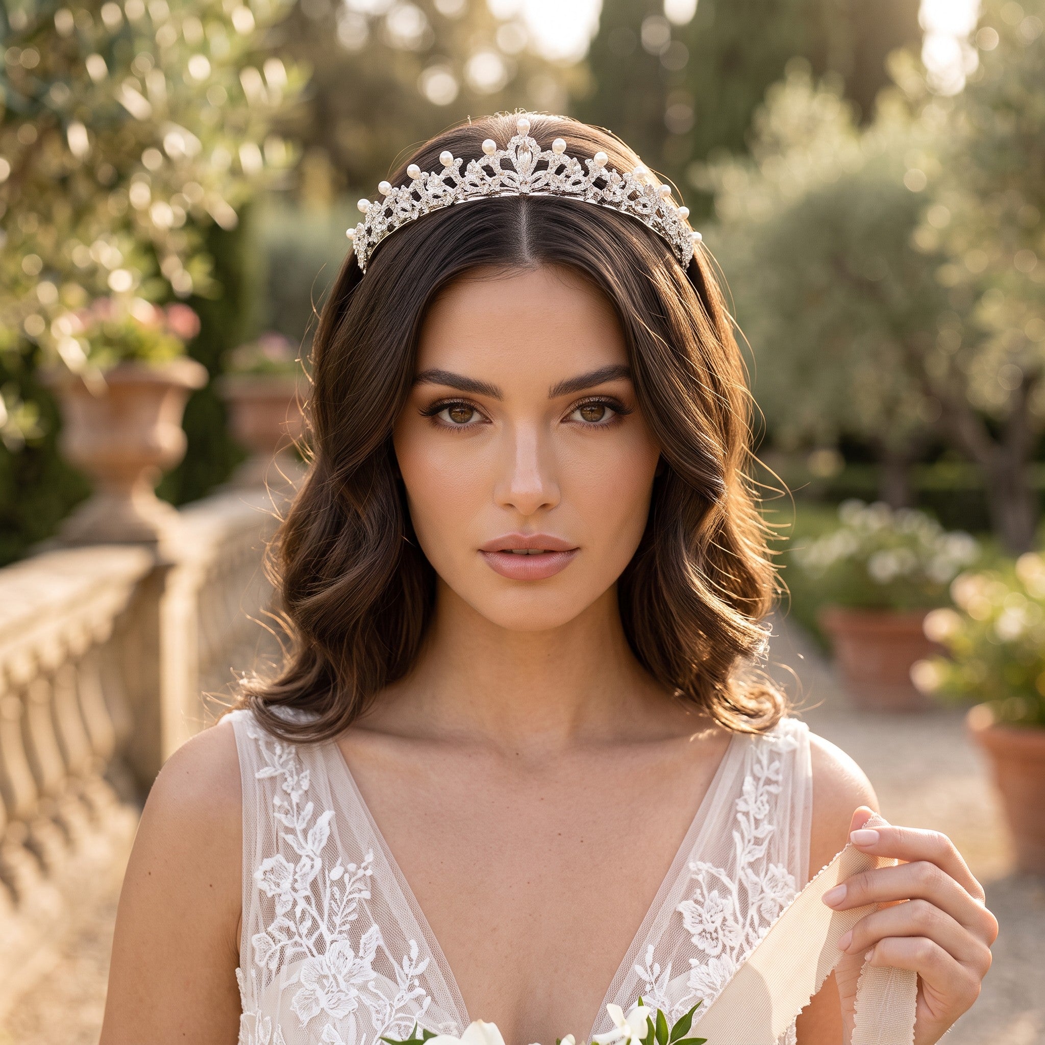 ATHENA COLLECTION - CHIC PEARL TIARA - AHB25 SILVER