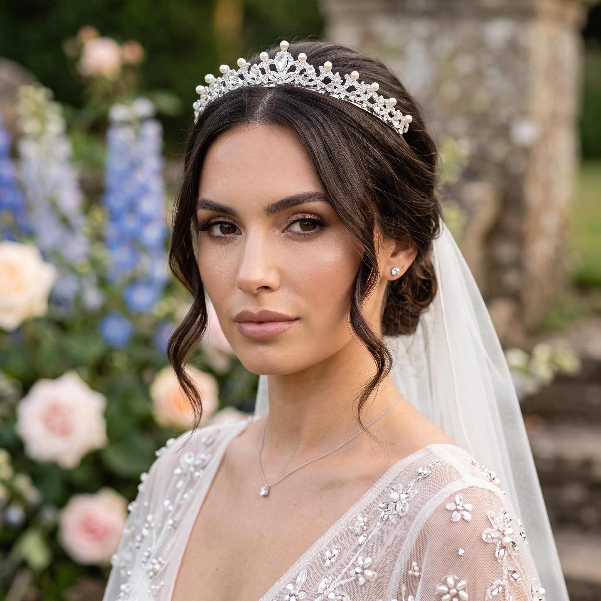 ATHENA COLLECTION - CHIC PEARL TIARA - AHB25 SILVER