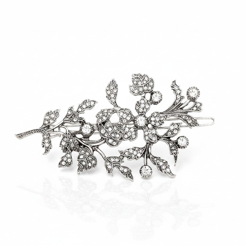 ATHENA COLLECTION - EXQUISTE VINTAGE HAIR CLIP - SILVER  (CLIP 746)