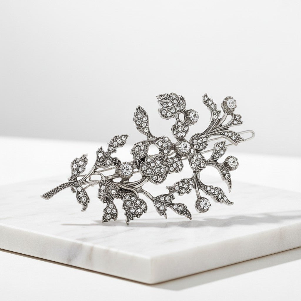 ATHENA COLLECTION - EXQUISTE VINTAGE HAIR CLIP - SILVER  (CLIP 746)
