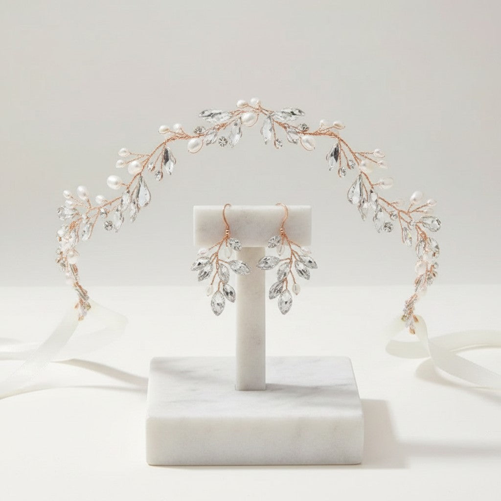 ATHENA COLLECTION - CHIC PEARL VINE SET  - HP174 - Rose gold