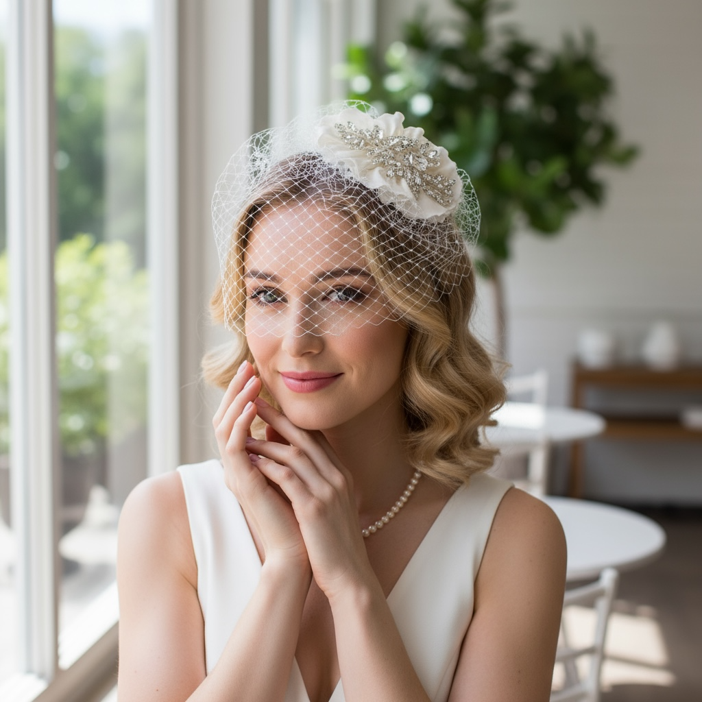 SASSB COLLECTION - VINTAGE LUXE BIRDCAGE VEIL - HP34 - SILVER