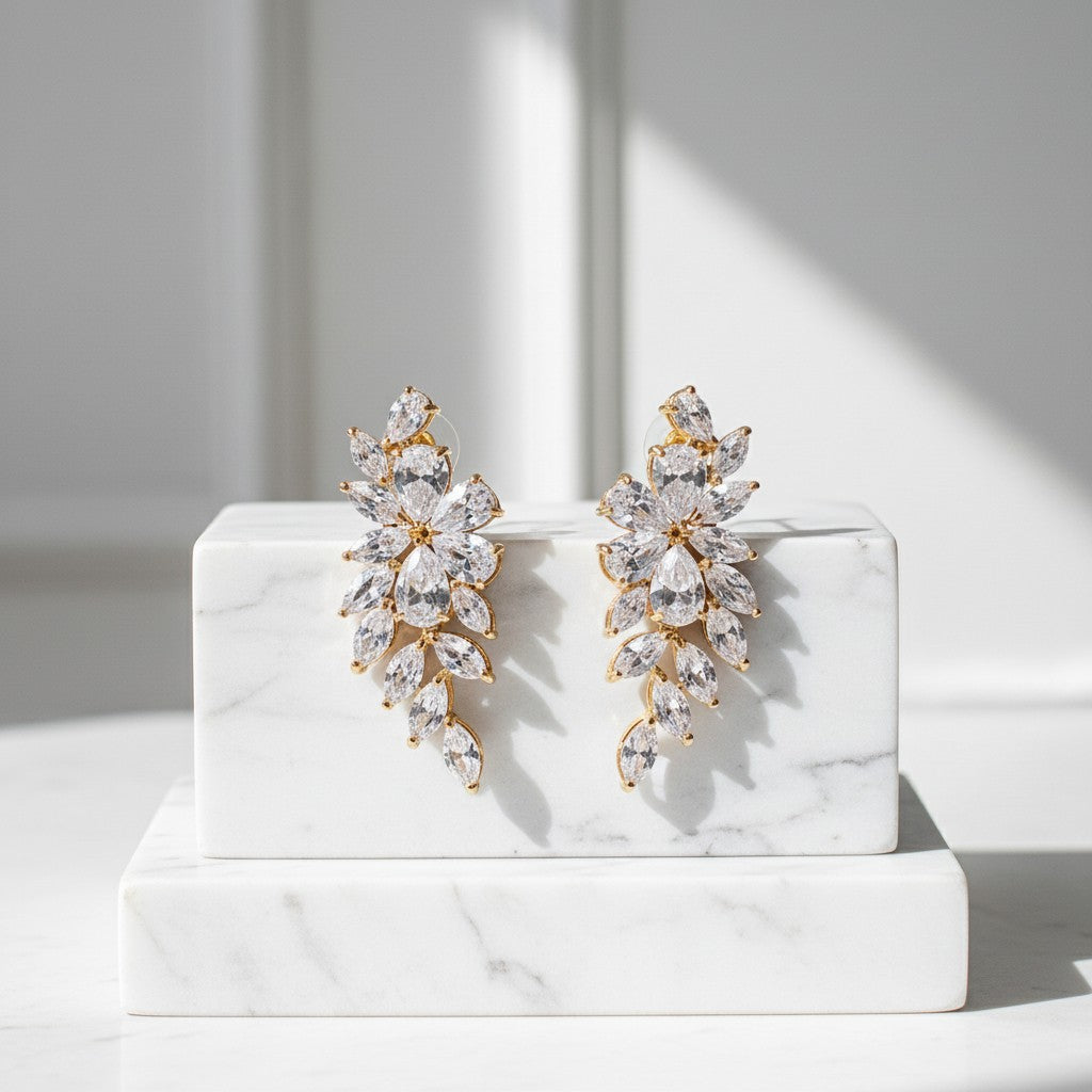 CUBIC ZIRCONIA EARRINGS - CRYSTAL ROMANCE EARRINGS - CZER506 GOLD