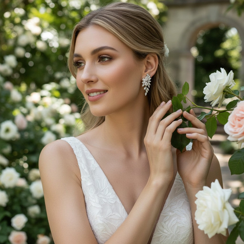 CUBIC ZIRCONIA EARRINGS - CRYSTAL ROMANCE EARRINGS - CZER506 SILVER