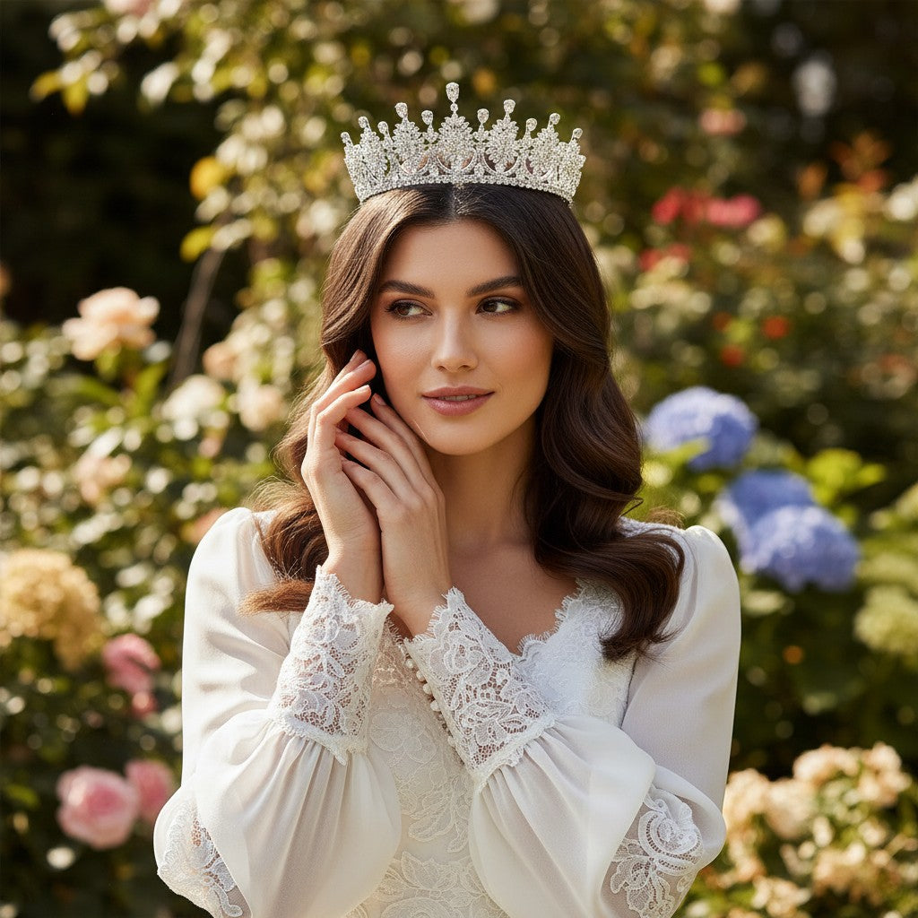 CUBIC ZIRCONIA COLLECTION - REGAL SIMULATED DIAMOND TIARA - AHB29