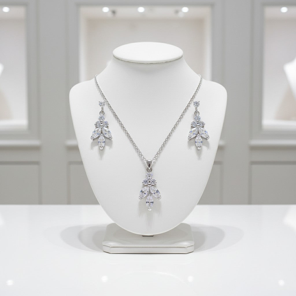 CUBIC ZIRCONIA COLLECTION - CHIC NECKLACE SET - CZNK101 SILVER