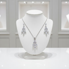 CUBIC ZIRCONIA COLLECTION - CHIC NECKLACE SET - CZNK101 SILVER