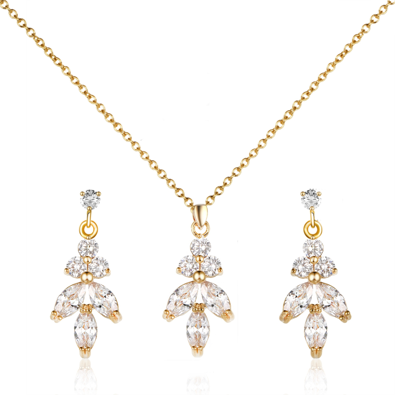 CUBIC ZIRCONIA COLLECTION - CHIC NECKLACE SET - CZNK101 GOLD