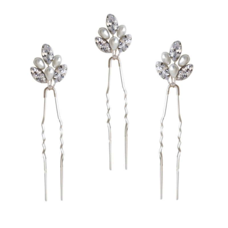 ATHENA COLLECTION - CHIC PEARL HAIR PINS SET - PIN45 SILVER