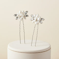 ATHENA COLLECTION - DIVINE PEARL HAIR PINS - (PAIR) PIN 47 SILVER
