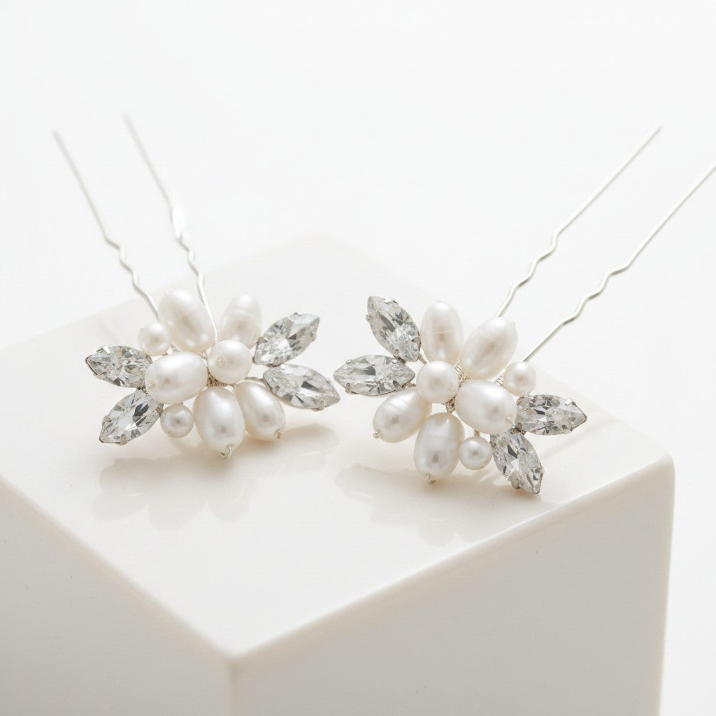 ATHENA COLLECTION - DIVINE PEARL HAIR PINS - (PAIR) PIN 47 SILVER