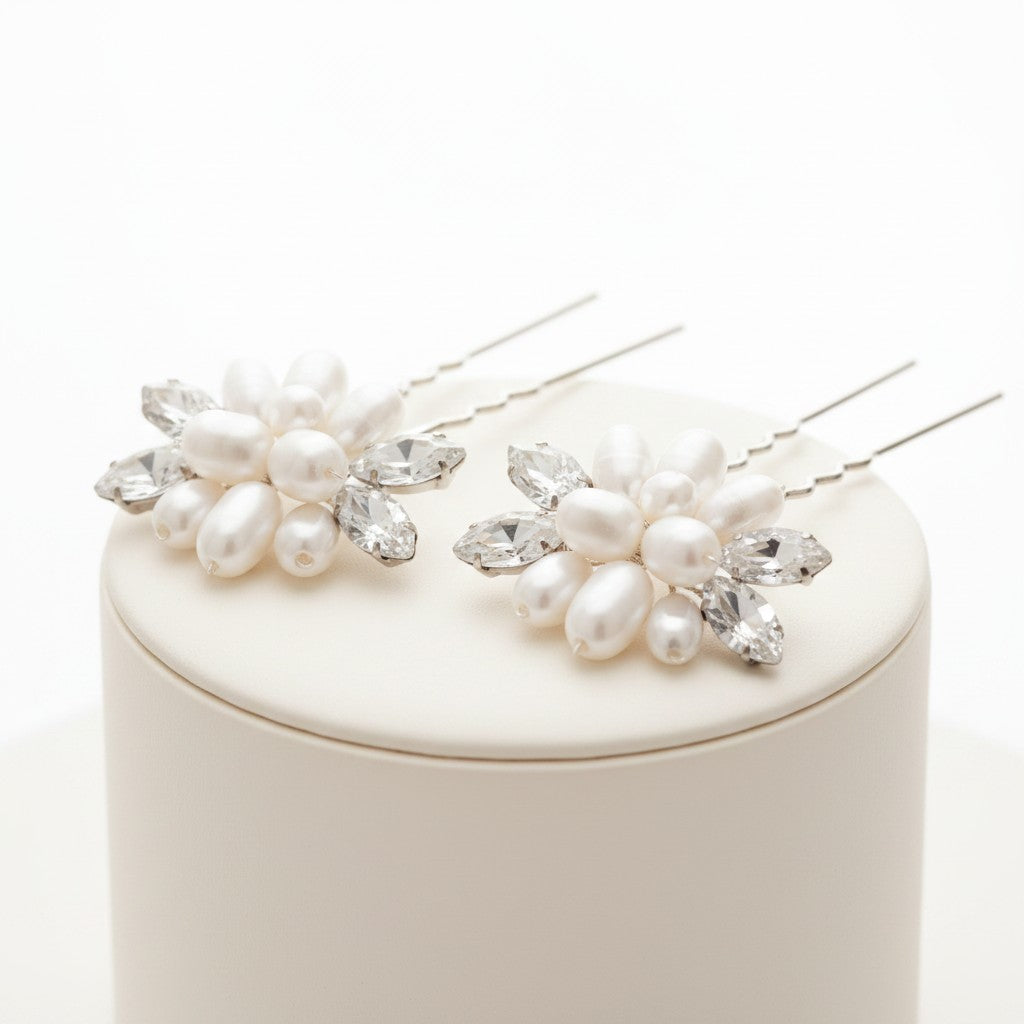 ATHENA COLLECTION - DIVINE PEARL HAIR PINS - (PAIR) PIN 47 SILVER