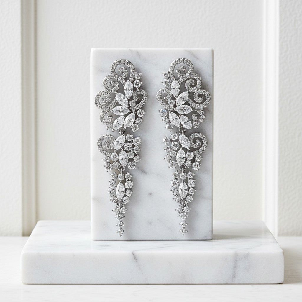 CUBIC ZIRCONIA COLLECTION - CRYSTAL EXTRAVAGANCE EARRINGS - CZER510 - SILVER