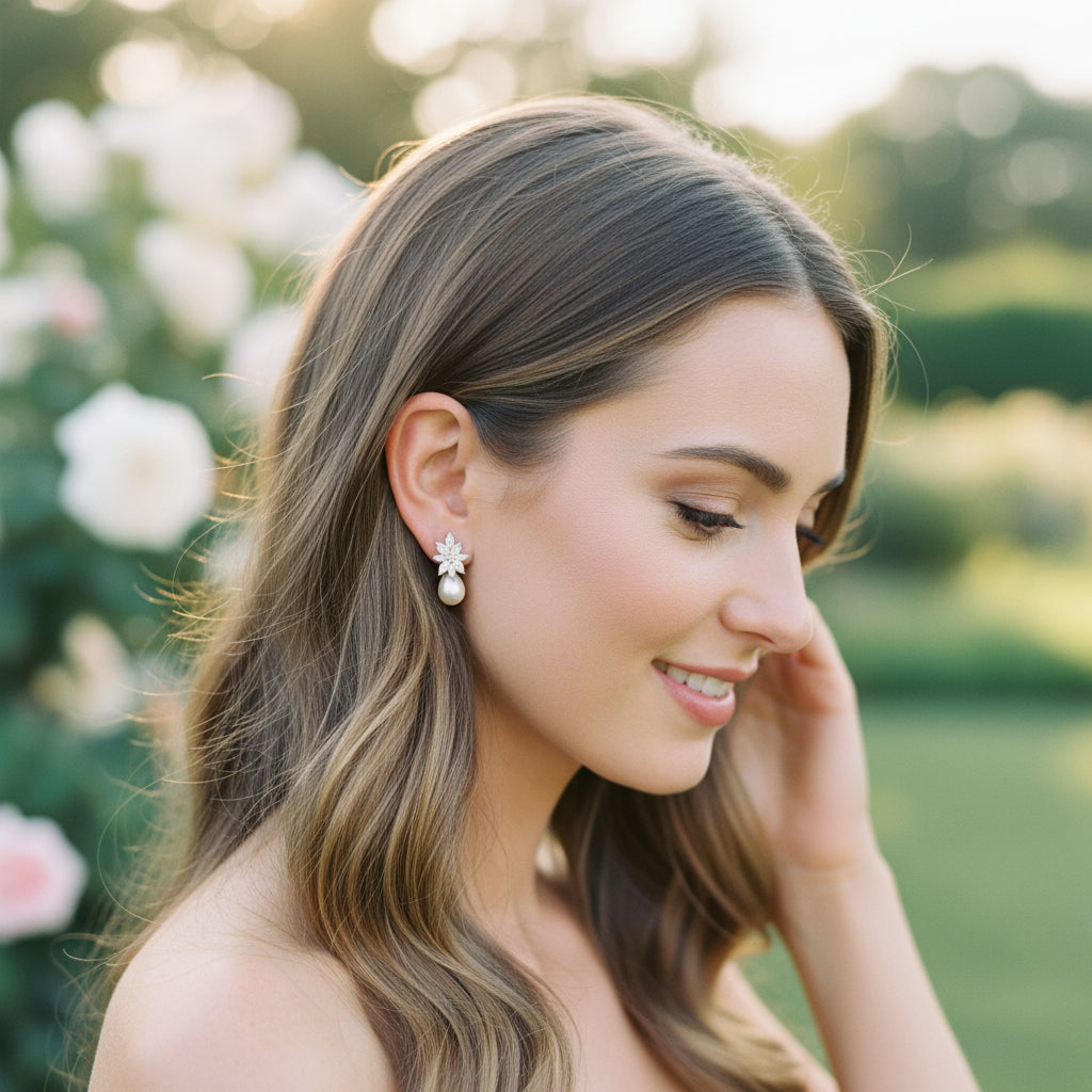 CUBIC ZIRCONIA COLLECTION - GRACEFUL PEARL EARRINGS - CZER511 SILVER