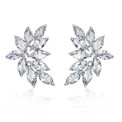 CUBIC ZIRCONIA COLLECTION - CRYSTAL CLUSTER EARRINGS - SILVER - CZER514