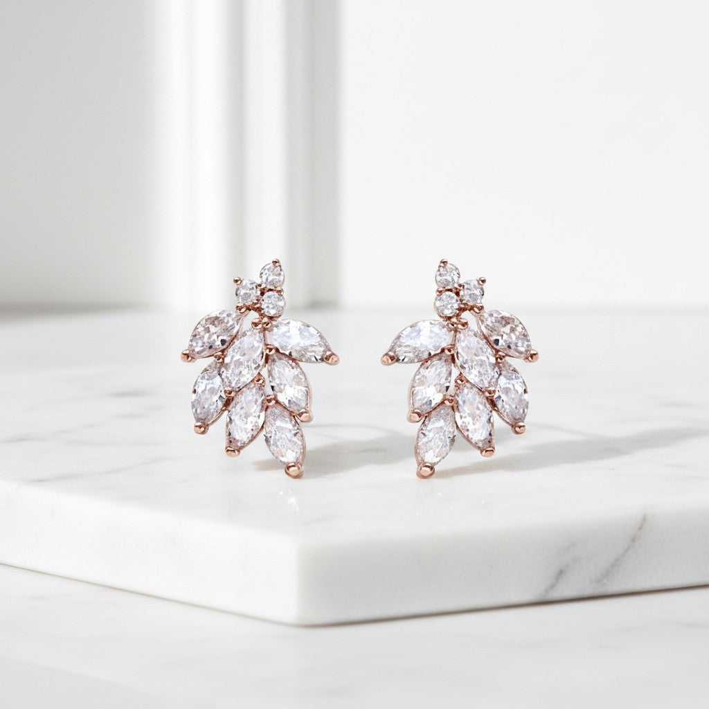 CUBIC ZIRCONIA COLLECTION - DAINTY SHIMMER EARRINGS - CZER486 ROSE GOLD
