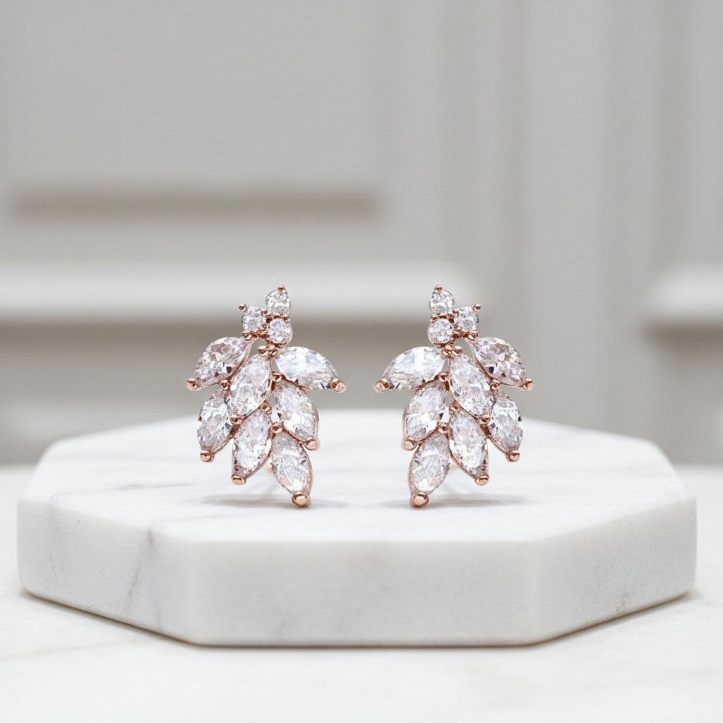 CUBIC ZIRCONIA COLLECTION - DAINTY SHIMMER EARRINGS - CZER486 ROSE GOLD