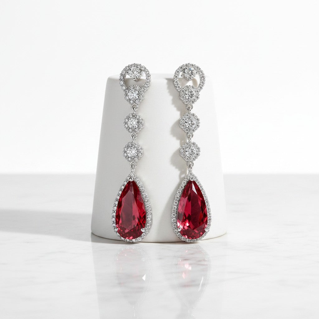 CUBIC ZIRCONIA COLLECTION - CRYSTAL LUXE EARRINGS - CZER516 (RED)