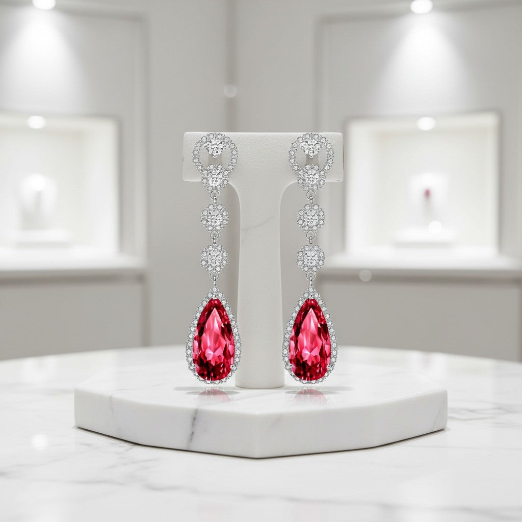 CUBIC ZIRCONIA COLLECTION - CRYSTAL LUXE EARRINGS - CZER516 (RED)