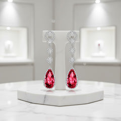 CUBIC ZIRCONIA COLLECTION - CRYSTAL LUXE EARRINGS - CZER516 (RED)