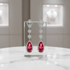 CUBIC ZIRCONIA COLLECTION - CRYSTAL LUXE EARRINGS - CZER516 (RED)