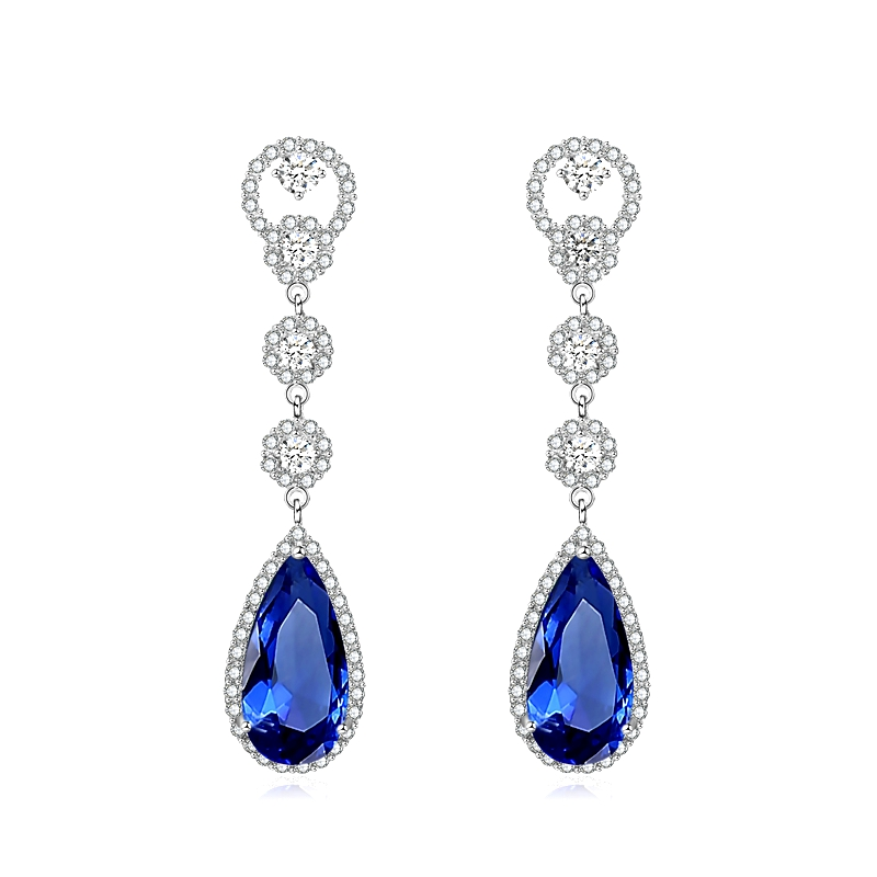 CUBIC ZIRCONIA COLLECTION - CRYSTAL LUXE EARRINGS - CZER516 (SAPPHIRE BLUE)