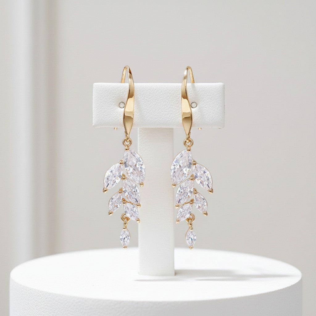 CUBIC ZIRCONIA EARRINGS - BELLA DAINTY DROP EARRINGS - CZER500  GOLD
