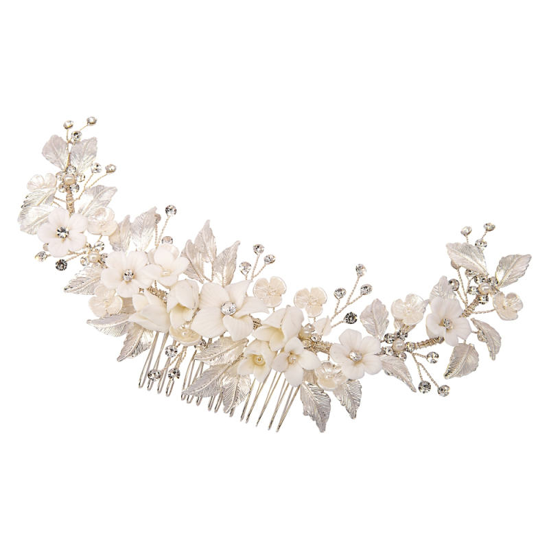 ATHENA COLLECTION - FLORAL EXTRAVAGANCE HAIR COMB - SILVER (HC200)