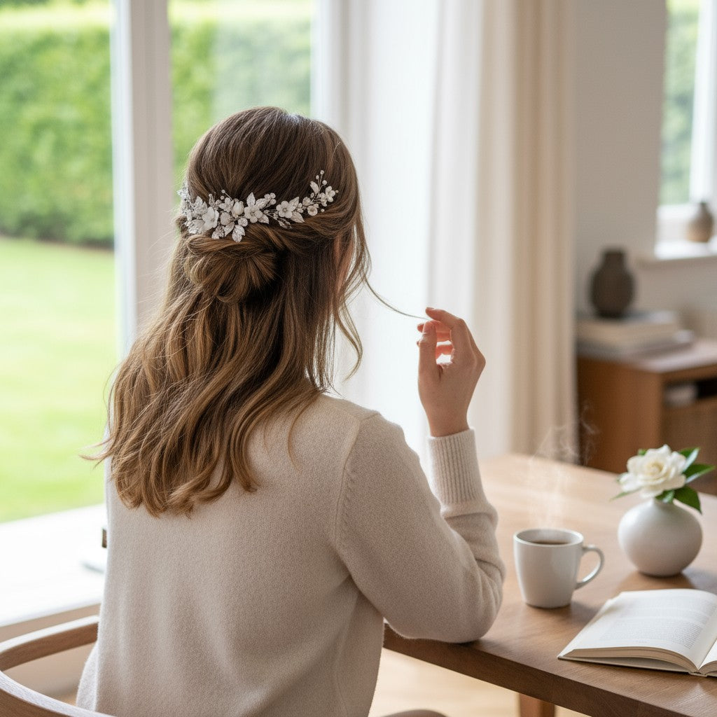 ATHENA COLLECTION - FLORAL EXTRAVAGANCE HAIR COMB - SILVER (HC200)