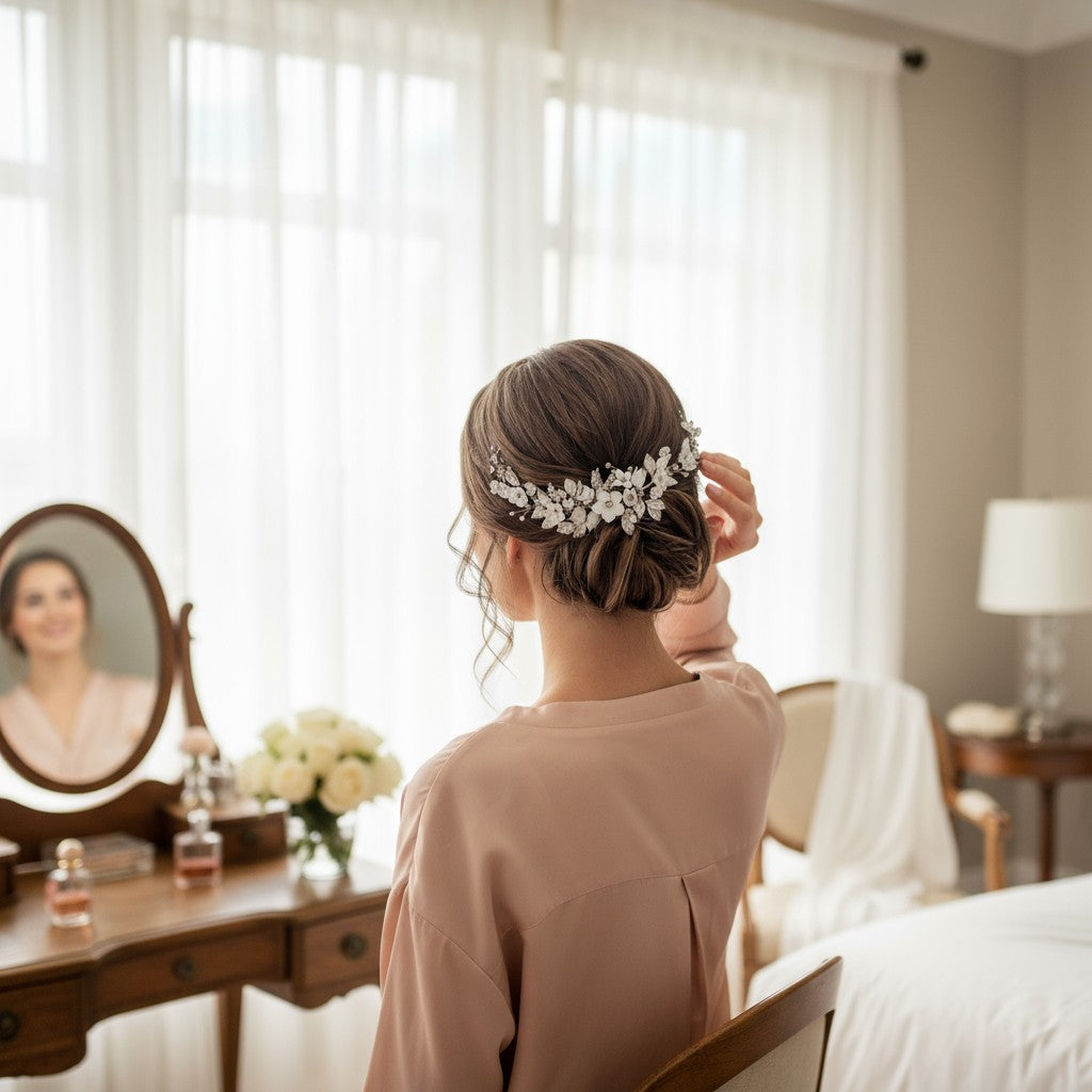 ATHENA COLLECTION - FLORAL EXTRAVAGANCE HAIR COMB - SILVER (HC200)