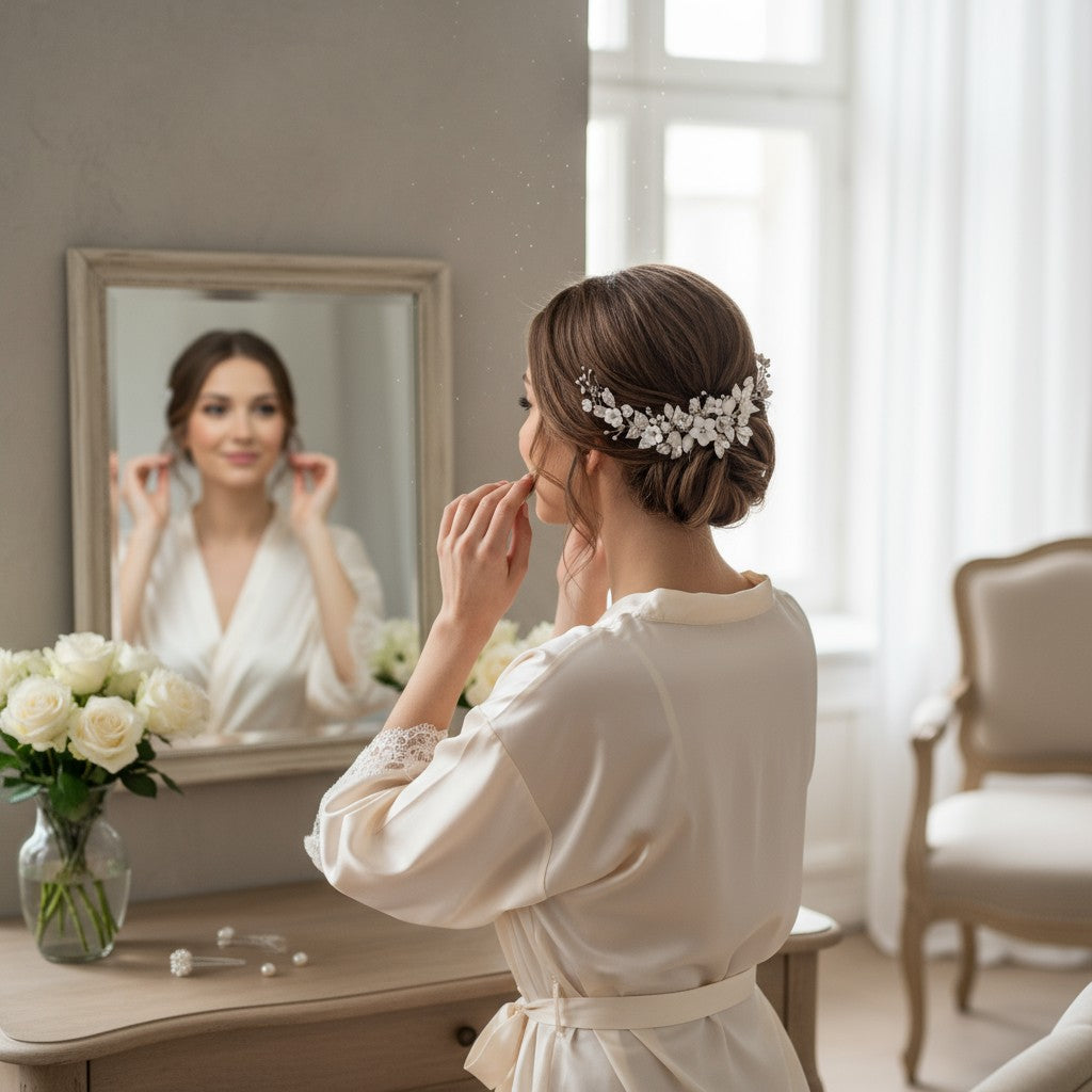 ATHENA COLLECTION - FLORAL EXTRAVAGANCE HAIR COMB - SILVER (HC200)