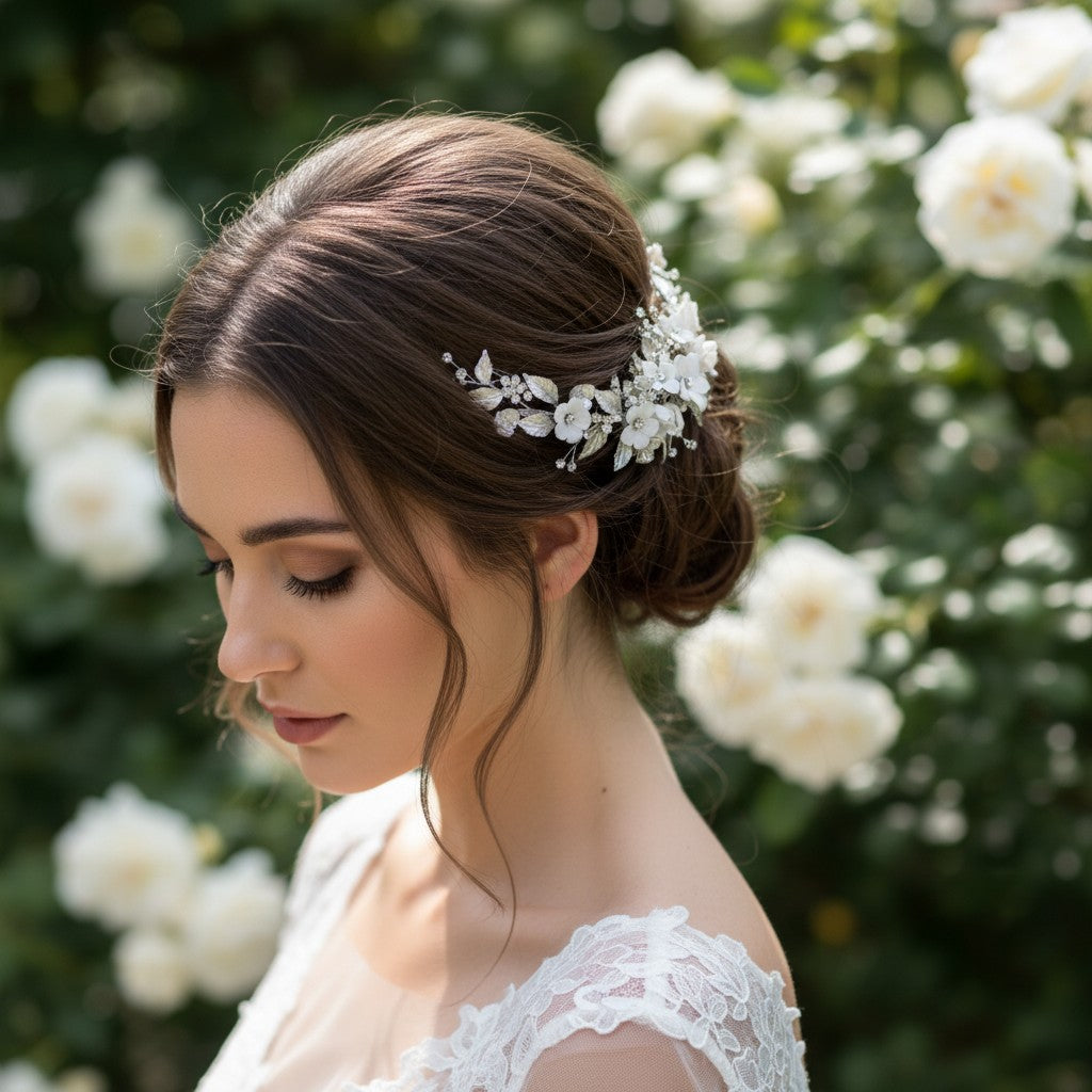 ATHENA COLLECTION - FLORAL EXTRAVAGANCE HAIR COMB - SILVER (HC200)