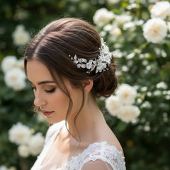 ATHENA COLLECTION - FLORAL EXTRAVAGANCE HAIR COMB - SILVER (HC200)