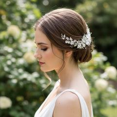 ATHENA COLLECTION - FLORAL EXTRAVAGANCE HAIR COMB - SILVER (HC200)