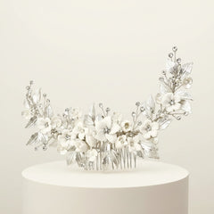 ATHENA COLLECTION - FLORAL EXTRAVAGANCE HAIR COMB - SILVER (HC200)