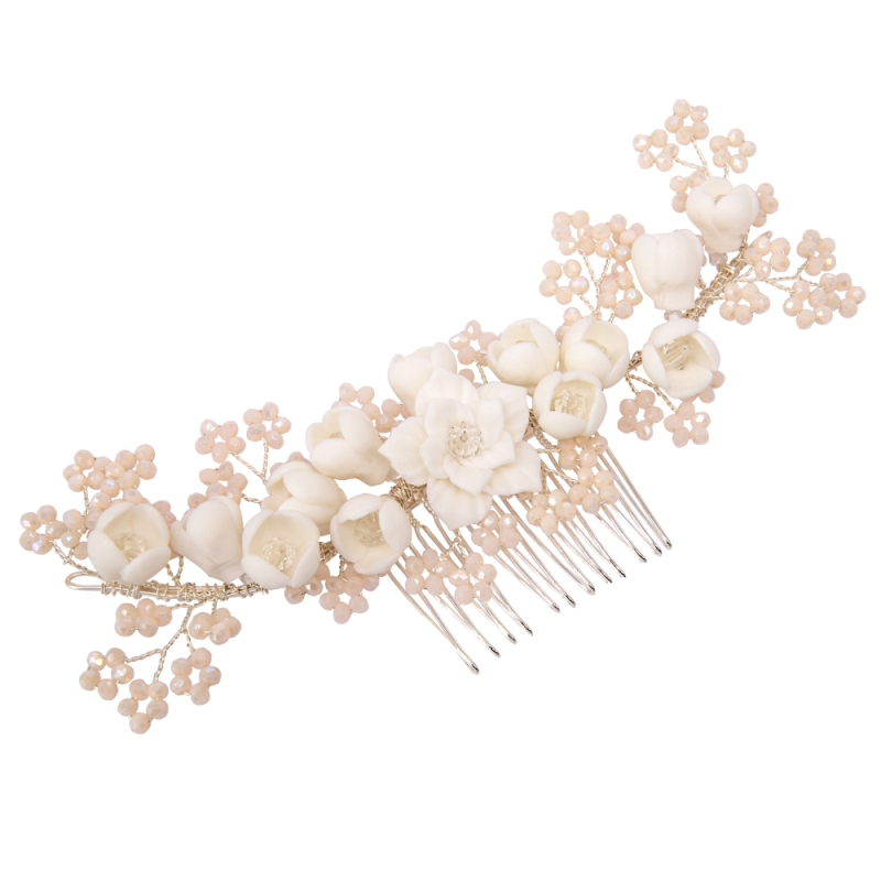 ATHENA COLLECTION - FLORAL ROMANCE HAIR COMB - HC201 SILVER