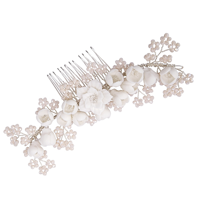 ATHENA COLLECTION - FLORAL ROMANCE HAIR COMB - HC201 SILVER