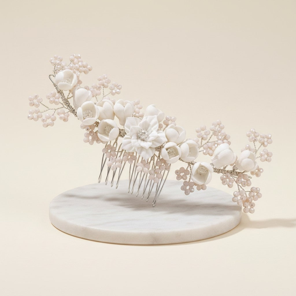 ATHENA COLLECTION - FLORAL ROMANCE HAIR COMB - HC201 SILVER