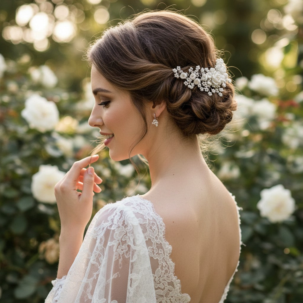 ATHENA COLLECTION - FLORAL ROMANCE HAIR COMB - HC201 SILVER