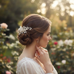 ATHENA COLLECTION - FLORAL ROMANCE HAIR COMB - HC201 SILVER