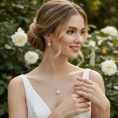 CUBIC ZIRCONIA COLLECTION - PEARL ELEGANCE NECKLACE SET - (CZNK102) GOLD