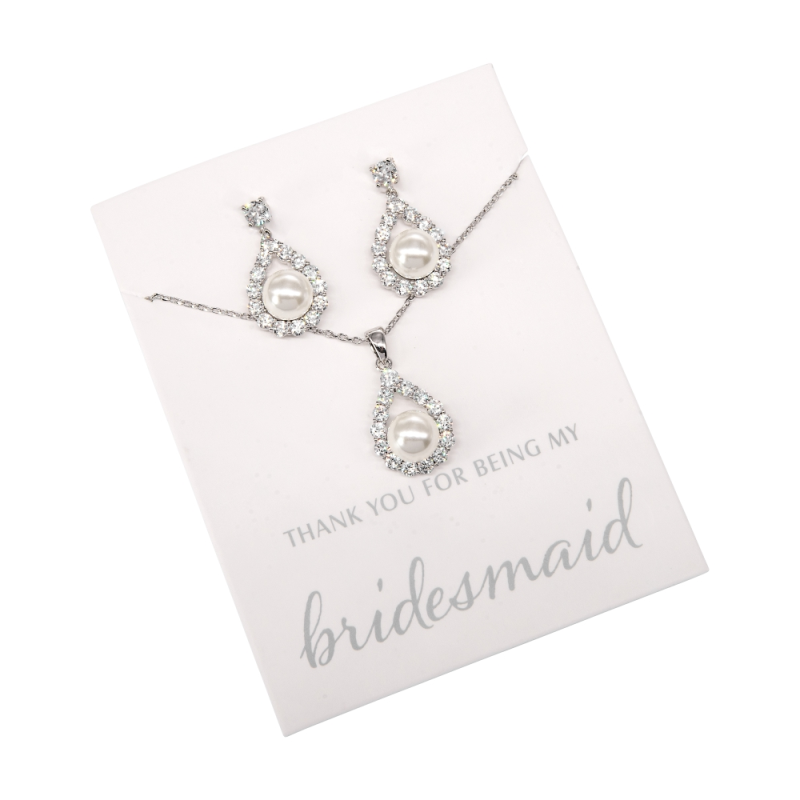 CUBIC ZIRCONIA COLLECTION - BRIDESMAID JEWELLERY NECKLACE SET - CZNK103 (GIFT CARD)  SILVER