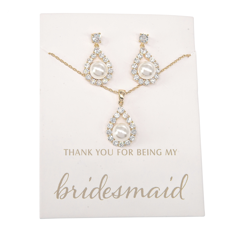 CUBIC ZIRCONIA COLLECTION - BRIDESMAID JEWELLERY NECKLACE SET - CZNK103 (GIFT CARD) GOLD