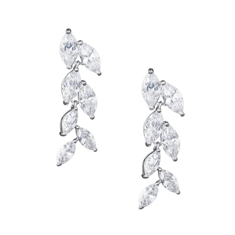 CUBIC ZIRCONIA COLLECTION - GRADUATED CRYSTAL EARRINGS - CZER517 SILVER