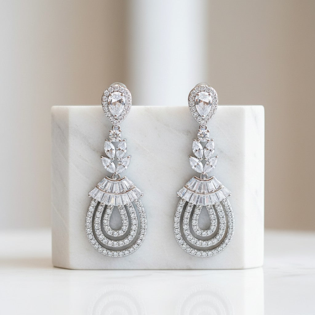 CUBIC ZIRCONIA COLLECTION - GATSBY GLAM EARRINGS - CZER519 SILVER